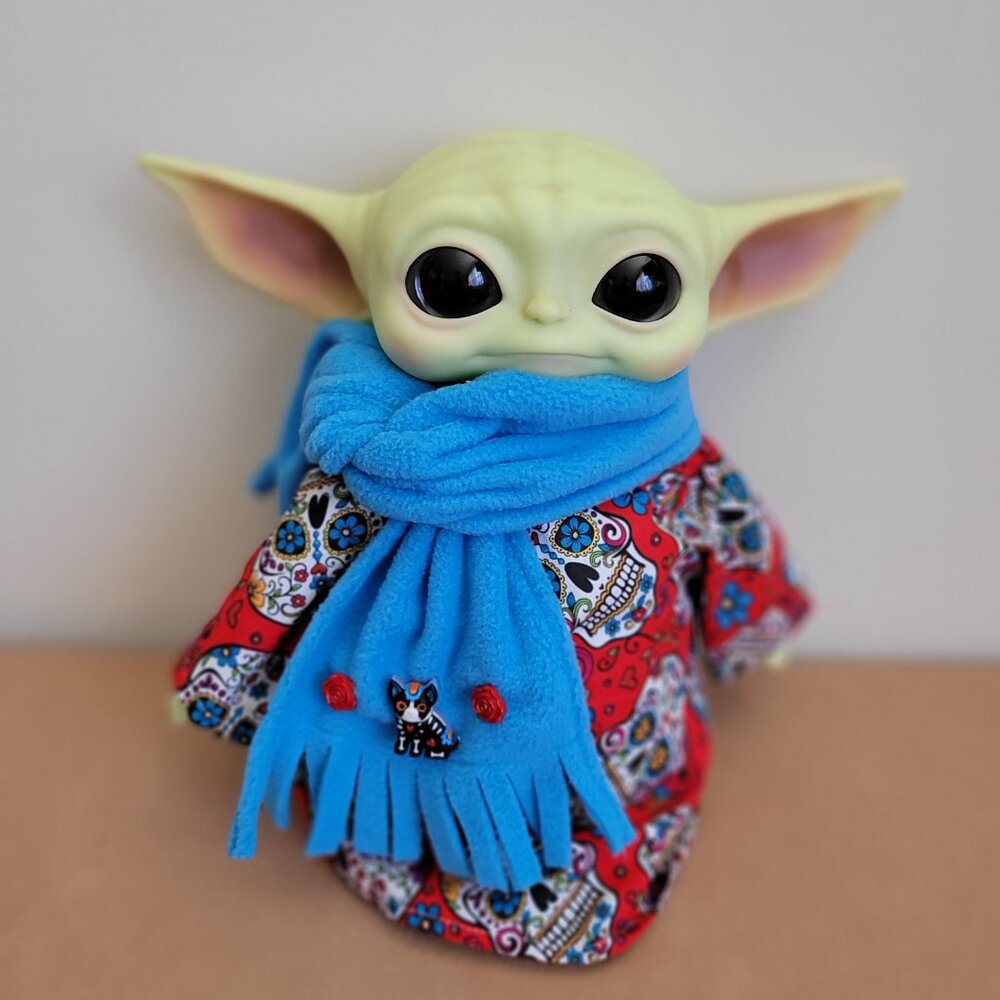 Sugar Skull Halloween 2pc Outfit scarf for 11" Mattel Child Grogu baby yoda Doll